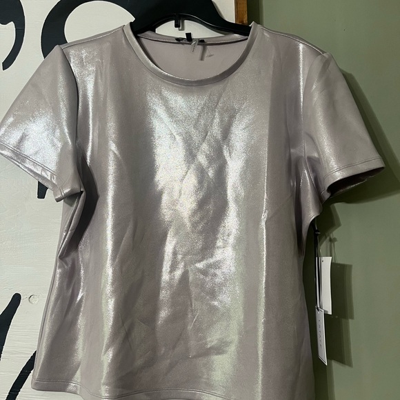 1. State Tops - 1. State Shimmering Silver Short Sleeve Top